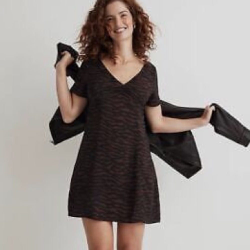 NWT Madewell Rosario V-Neck Short Sleeve Mini Dress in Abstract Animal s…